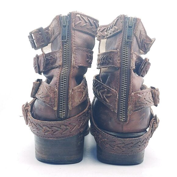 Freebird Women's Almond Toe Braided Buckled Straps Brown Leather Ankle Boots 10 - Picture 6 of 11